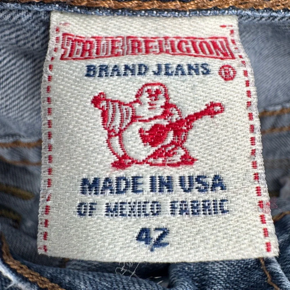True Religion Straight Leg Jeans Mens 42 Blue Contrast Thick Stitch Made‎ in USA